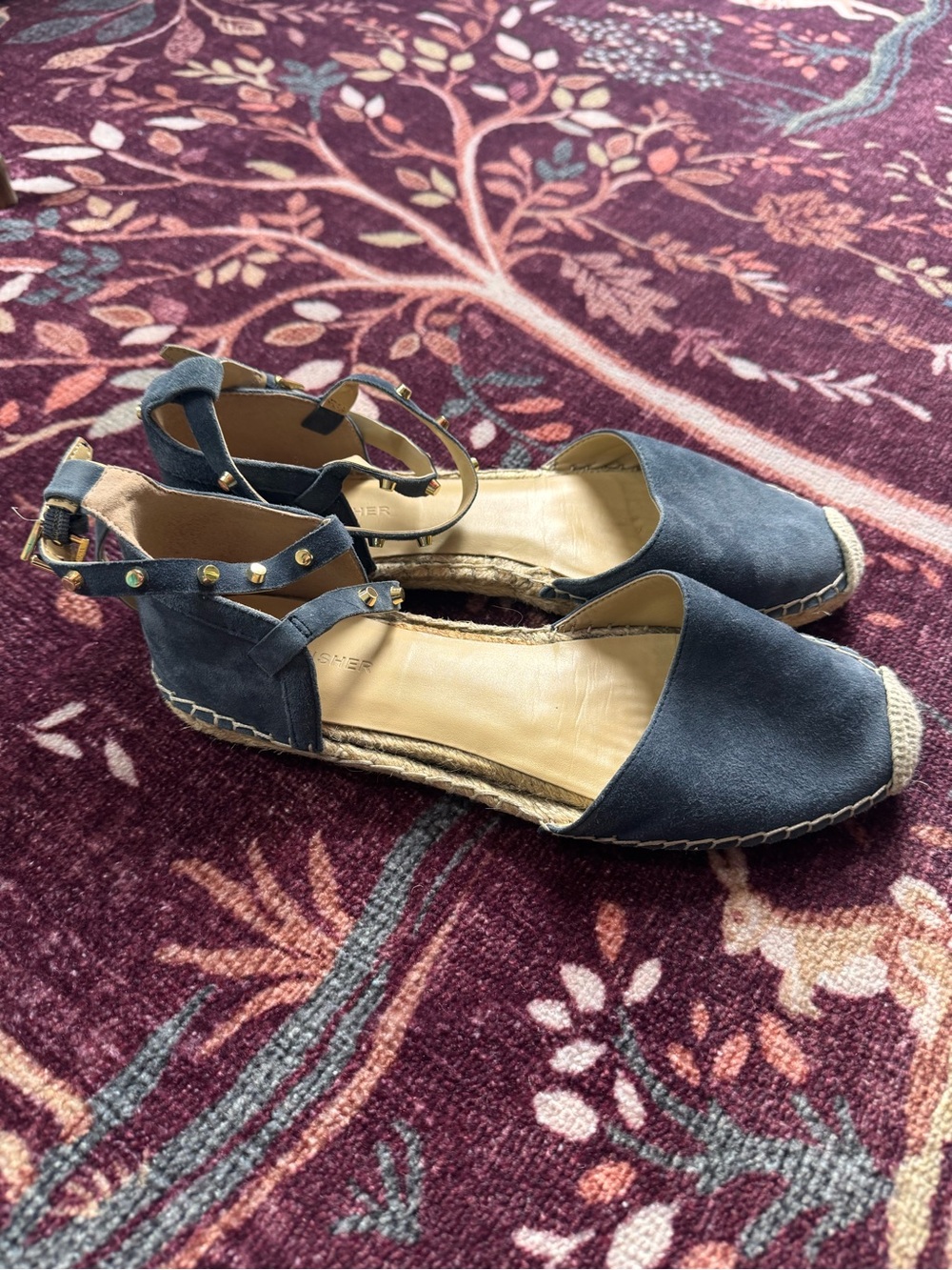 Marc Fisher Maci Studded Blue Suede wrap Espadrille sandals in 9 vacation